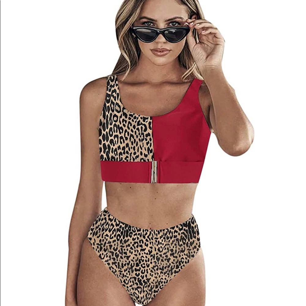 Red And Leopard Print Bikini - image 1